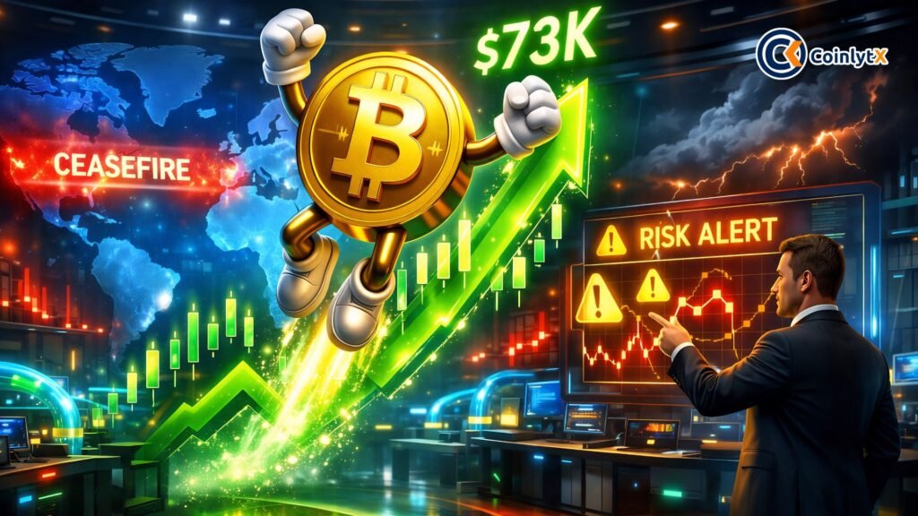Bitcoin Hits $73K on Ceasefire Rally, Coinbase Warns Risks Remain