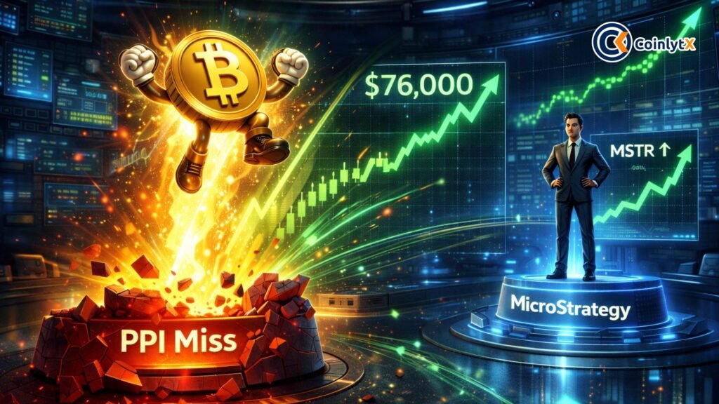 Bitcoin Rallies to $76,000 on PPI Miss, Strategy (MSTR) Extends Gains