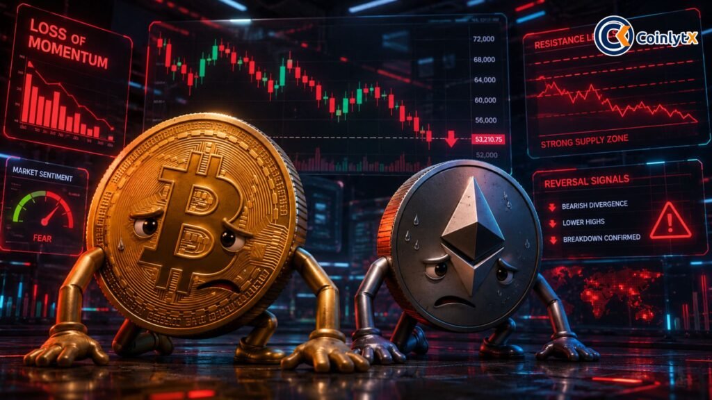 Bitcoin and Ethereum Struggle to Sustain Gains as Recovery Stalls